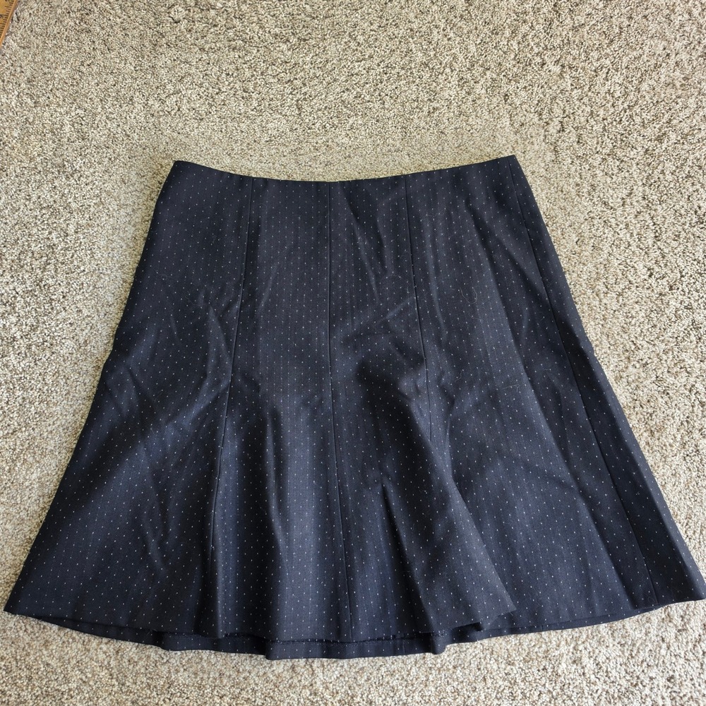 NEW Ann Taylor Skirt Womens 10T Navy Blue Wool Blend Pin Dot Flared Career Tall